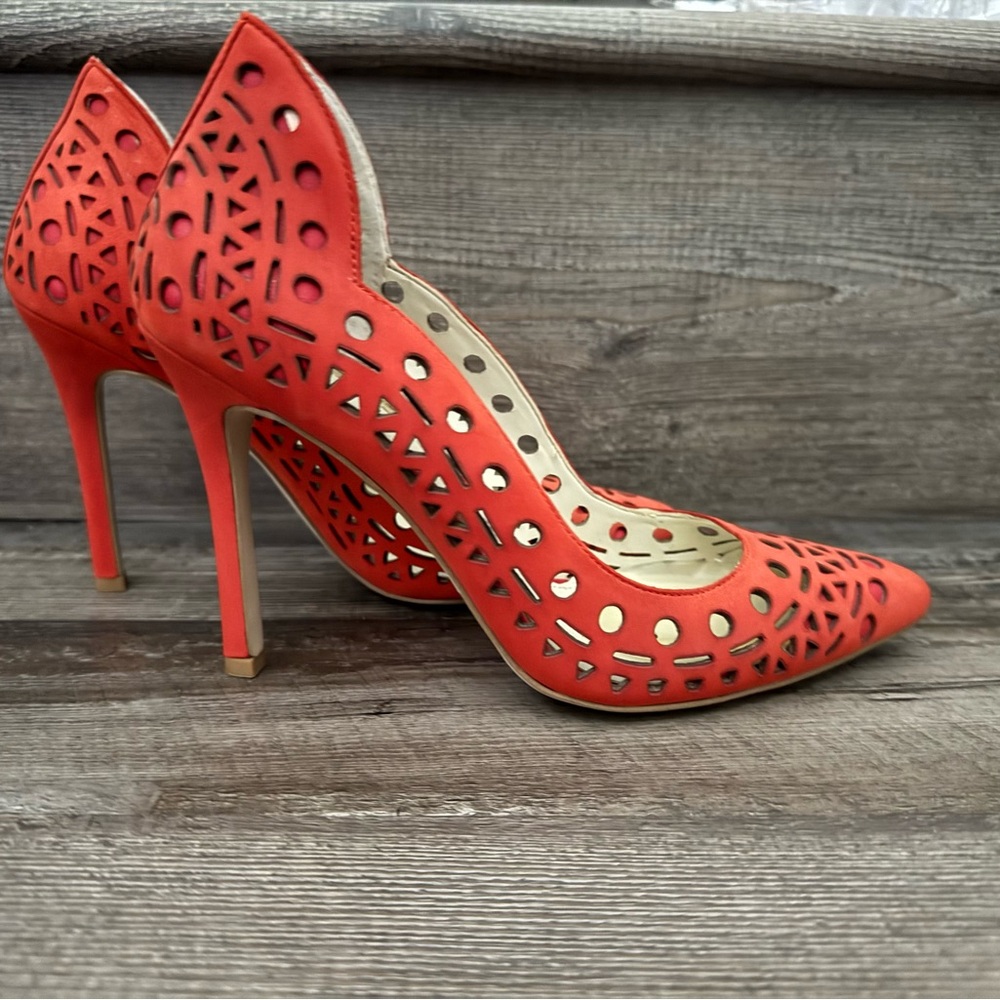 BCBGeneration Red Laser-Cut Stiletto Heels